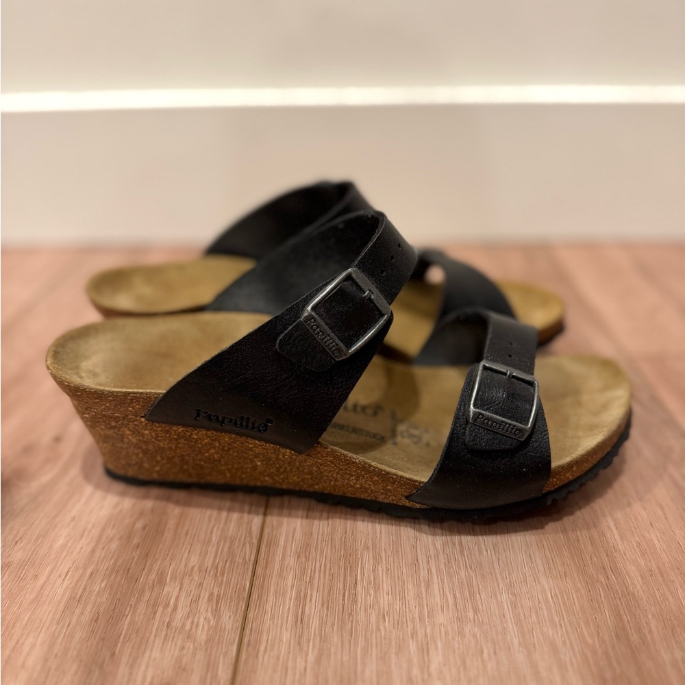 Papillio Black Sandals with Cork Wedge